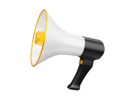 Loudspeaker or white horn megaphone gold and black megaphone as notification speaker icon communication loud ads Simulate 3D Visualization - Clipping Path png