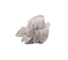 Single screwed or crumpled tissue paper or napkin in strange shape after use in toilet or restroom isolated with clipping path in png file format