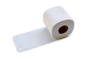 Single roll of white tissue paper or napkin prepared for use in toilet or restroom isolated with clipping path png