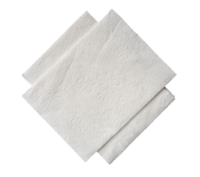 Top view of two folded pieces of white tissue paper or napkin in stack isolated with clipping path in png file format