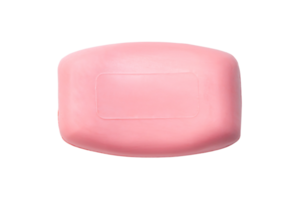 Single dry pink soap bar isolated with clipping path in png file format