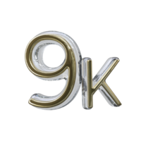 Number 9k 3D render transparent background png