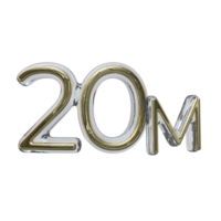 Number 20m 3D render transparent background png