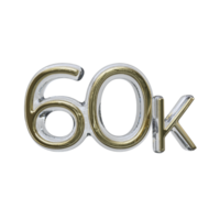 Number 60k 3D render transparent background png