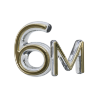 Number 6m 3D render transparent background png