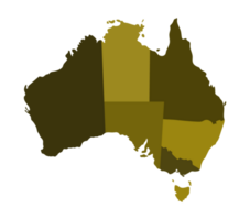 Australië kaart, geel kleur Regio's kaart png