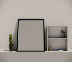 Nice wall frame mockup. 3D Render. photo