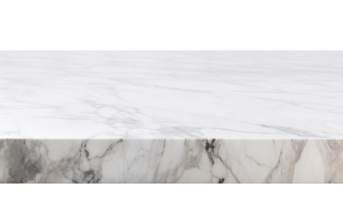 White marble table surface on transparent background, as . Front view. Tabletop. Cut out element. Copy space for your object, product presentation. Display, promotion, advertising. . png