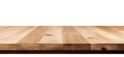 Wooden table surface on transparent background, as . Front view. Tabletop. Cut out element. Copy space for your object, product presentation. Display, promotion, advertising. . png