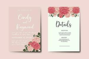 Wedding invitation frame set, floral watercolor Digital hand drawn Dahlia Flower design Invitation Card Template vector