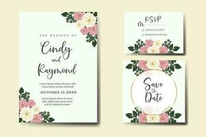 Wedding invitation frame set, floral watercolor Digital hand drawn Mini Rose Flower design Invitation Card Template vector