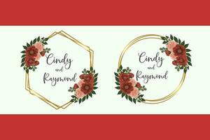 Boda invitación marco colocar, floral acuarela digital mano dibujado rojo camelia flor diseño invitación tarjeta modelo vector