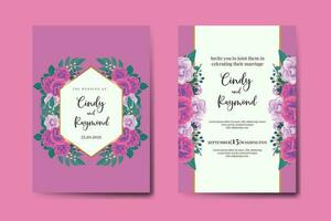 Wedding invitation frame set, floral watercolor Digital hand drawn Purple Anemone Flower design Invitation Card Template vector