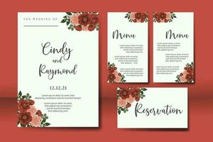 Wedding invitation frame set, floral watercolor Digital hand drawn red camellia Flower design Invitation Card Template vector