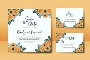 Wedding invitation frame set, floral watercolor Digital hand drawn Orange Rose and Anemone Flower design Invitation Card Template vector