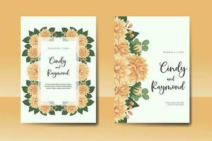 Wedding invitation frame set, floral watercolor Digital hand drawn Orange Dahlia Flower design Invitation Card Template vector