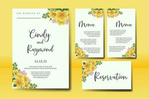 Wedding invitation frame set, floral watercolor Digital hand drawn Yellow Hibiscus Flower design Invitation Card Template vector