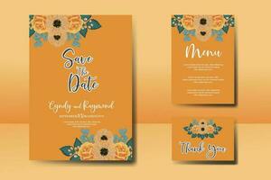 Wedding invitation frame set, floral watercolor Digital hand drawn Orange Rose and Anemone Flower design Invitation Card Template vector