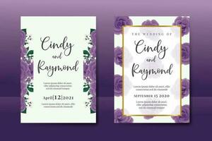 Wedding invitation frame set, floral watercolor Digital hand drawn Purple Rose Flower design Invitation Card Template vector