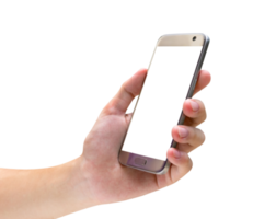 hand holding mobile smart phone  isolated png