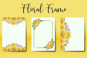 Wedding invitation frame set, floral watercolor Digital hand drawn Yellow Hibiscus Flower design Invitation Card Template vector