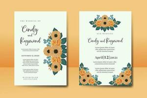 Wedding invitation frame set, floral watercolor Digital hand drawn Orange Rose and Anemone Flower design Invitation Card Template vector