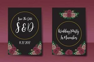 Wedding invitation frame set, floral watercolor Digital hand drawn Maroon Rose Flower design Invitation Card Template vector