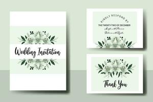 Wedding invitation frame set, floral watercolor Digital hand drawn White Lily Flower design Invitation Card Template vector