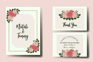 Wedding invitation frame set, floral watercolor Digital hand drawn Dahlia Flower design Invitation Card Template vector