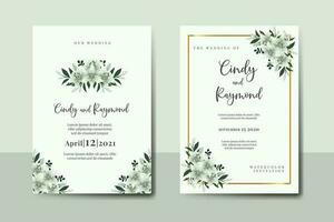 Wedding invitation frame set, floral watercolor Digital hand drawn White Lily Flower design Invitation Card Template vector