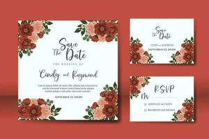 Wedding invitation frame set, floral watercolor Digital hand drawn red camellia Flower design Invitation Card Template vector