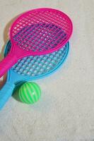 Beach tennis set on sand, summer sport activity photo