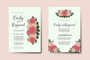 Wedding invitation frame set, floral watercolor Digital hand drawn Dahlia Flower design Invitation Card Template vector