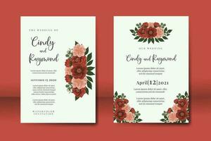 Wedding invitation frame set, floral watercolor Digital hand drawn red camellia Flower design Invitation Card Template vector