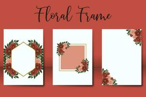 Wedding invitation frame set, floral watercolor Digital hand drawn red camellia Flower design Invitation Card Template vector