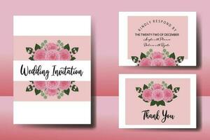 Wedding invitation frame set, floral watercolor Digital hand drawn Pink Dahlia Flower design Invitation Card Template vector