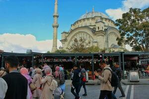 Istanbul, Turkey - February 2021. Tourists visit The Blue Mosque in Istanbul which is the largest mosque in Istanbul. Sultan Ahmed Mosque in Istanbul. photo