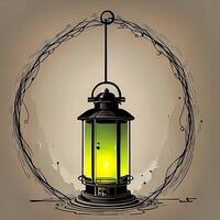 Vintage lantern concept with . Lantern illustration on creamy background photo