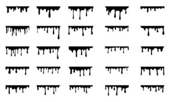 Black melting drips paint collection. melt drips paint abstract liquid vector elements. border and drips ink set