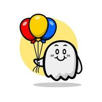 linda fantasma con globo. Víspera de Todos los Santos vector mascota ilustración personaje.