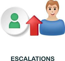 Escalations icon. 3d illustration from customer relationship collection. Creative Escalations 3d icon for web design, templates, infographics and more vector