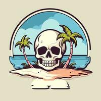 Vector summer vibe skull with beach background icon illustration