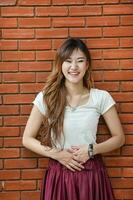 The pretty girl is happy and laughing photo
