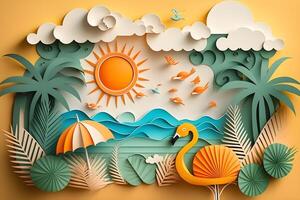 Realistic summer background, paper art, photo