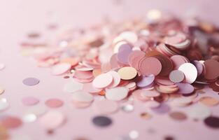 . Pink background with gold sequins. Festive backdrop photo