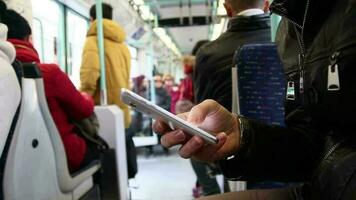 using smartphone inside of subway video