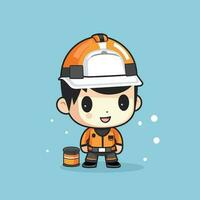 Cute kawaii engineer labor chibi mascot vector cartoon style