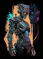 Cyberpunk T shirt Design. Illustration of a Colored Glitch. photo