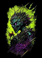 Cyberpunk T shirt Design. Illustration of a Colored Glitch. photo