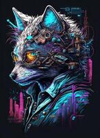 cyberpunk t camisa diseño. ilustración de un de colores falla. ai generado foto